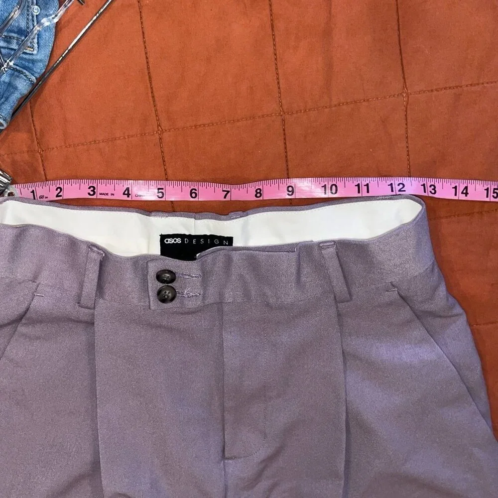 Asos Design Purple High-Waisted Pleated Lightweight Women's Trousers Pant Size 3